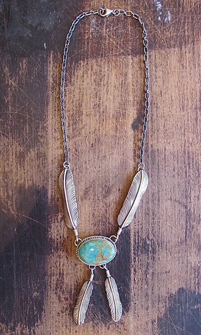 FEATHERED FREIND Navajo Silver & Royston Turquoise Necklace