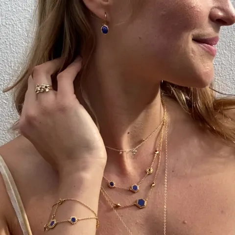 Flat Slice Hex Lapislazuli Armband in Vergoldetem 925 Sterling Silber