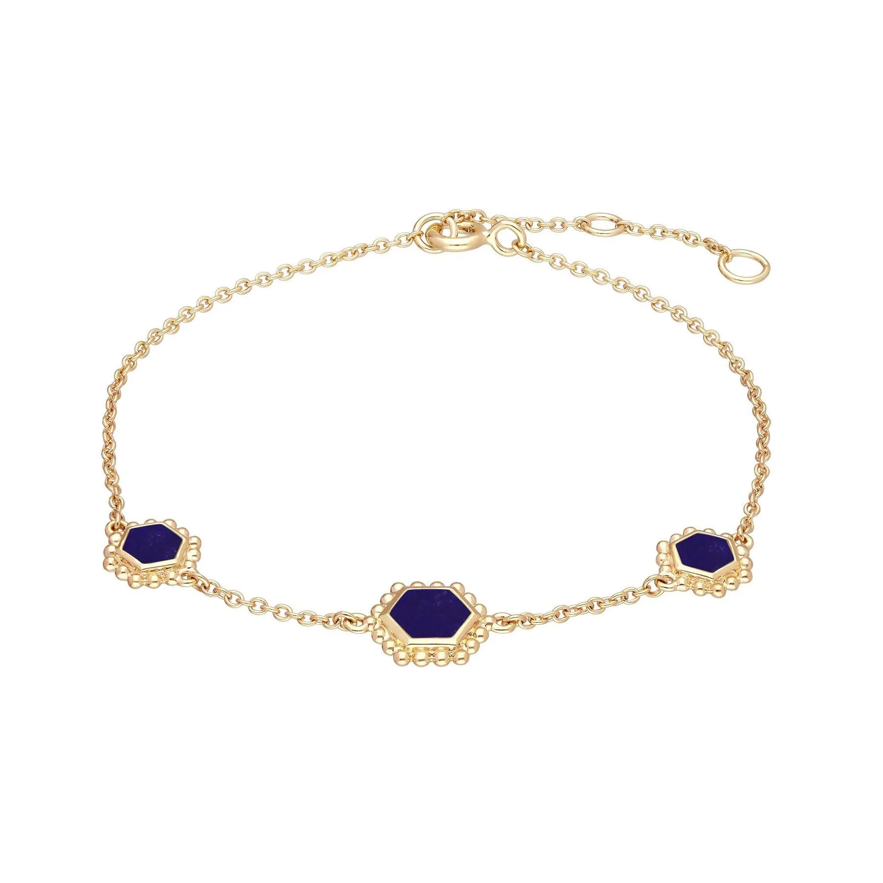 Flat Slice Hex Lapislazuli Armband in Vergoldetem 925 Sterling Silber