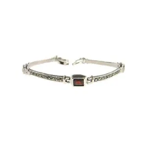 Garnet and Marcasite Silver Bracelet