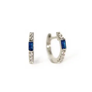 Gemstone Baguette Huggie Earrings Blue Sapphire