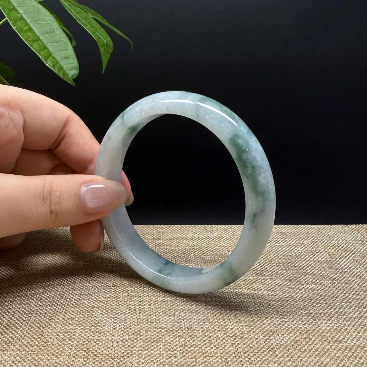Genuine Burmese White Green Jade Jadeite Bangle Bracelet ( 58.4mm )