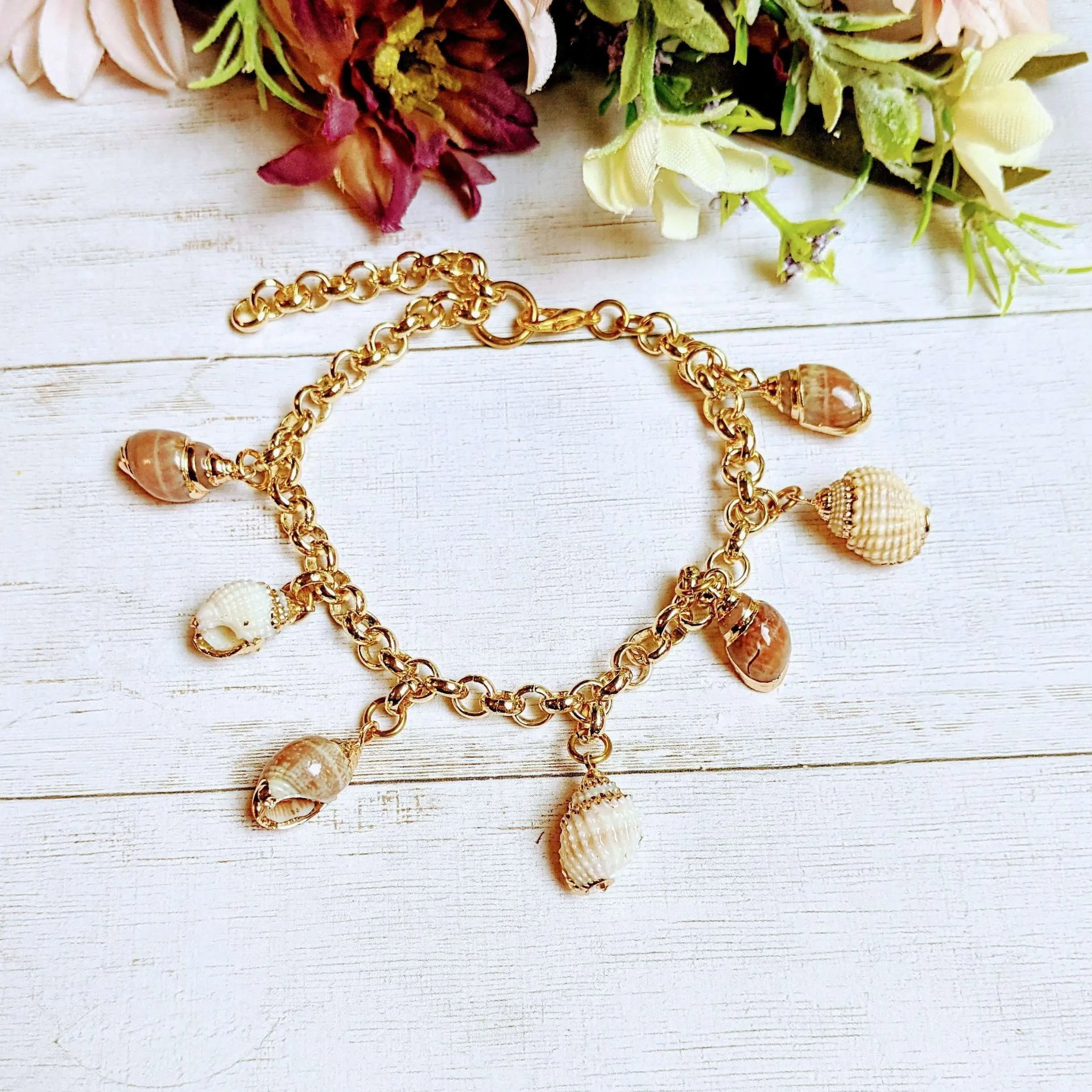 Genuine Conch Seashell Charm Bracelet