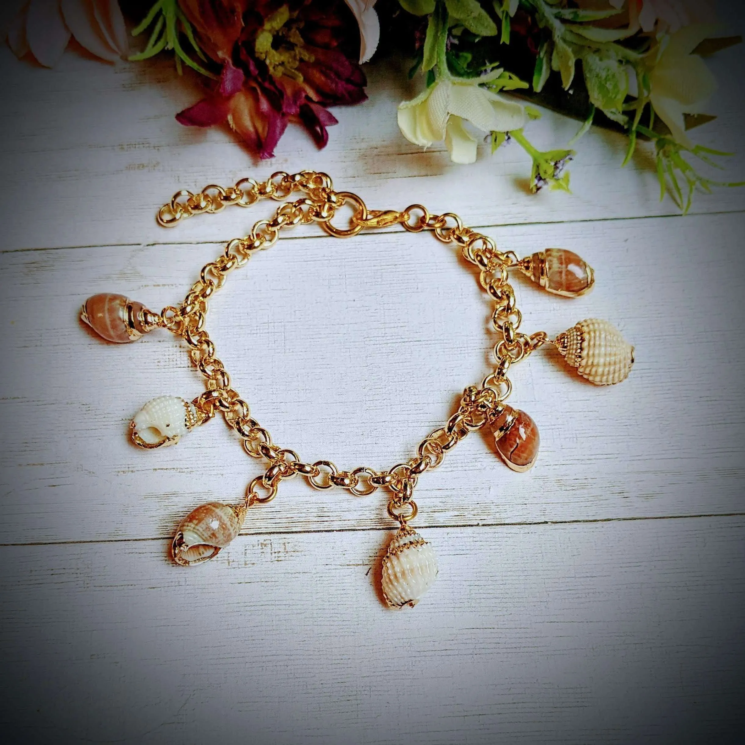 Genuine Conch Seashell Charm Bracelet