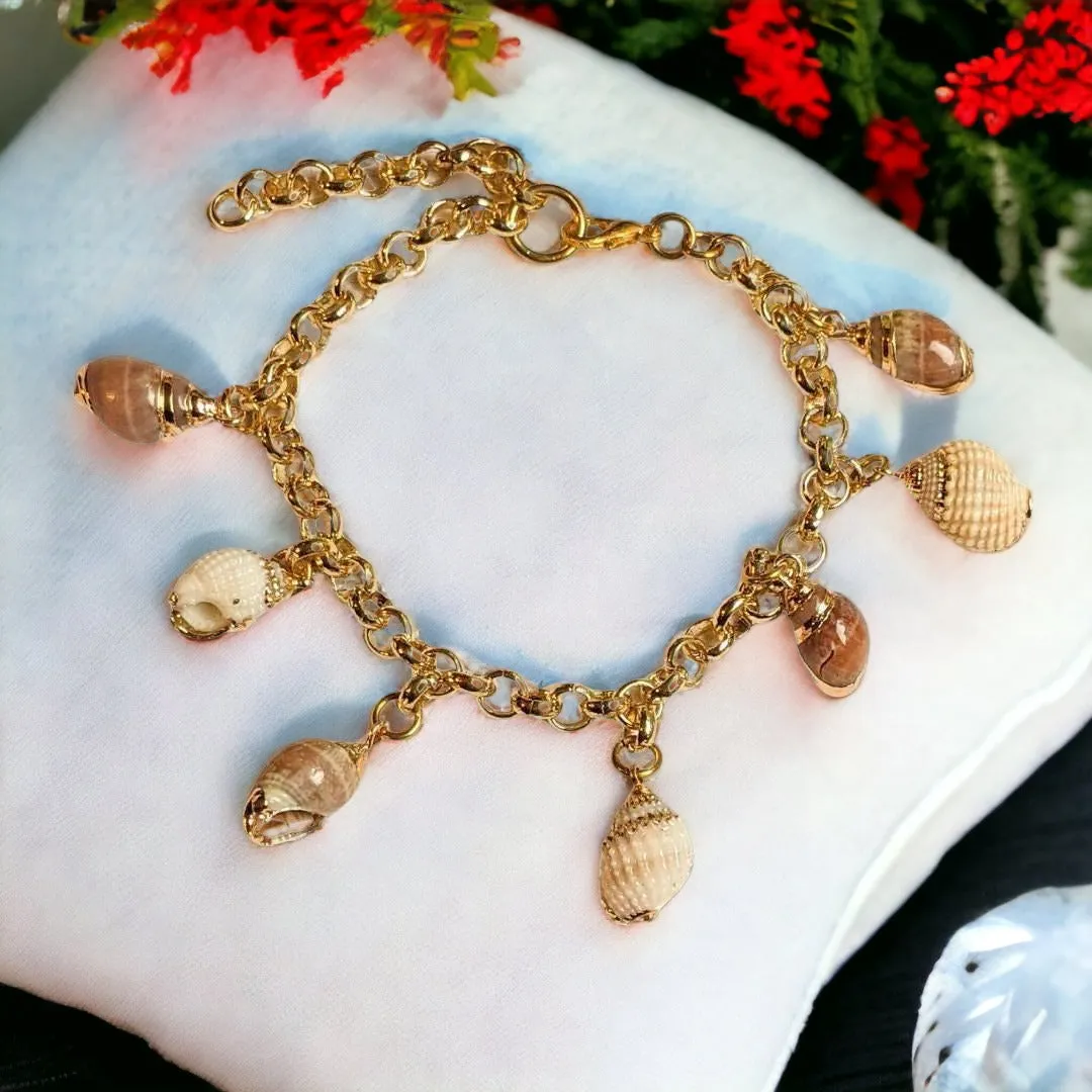 Genuine Conch Seashell Charm Bracelet