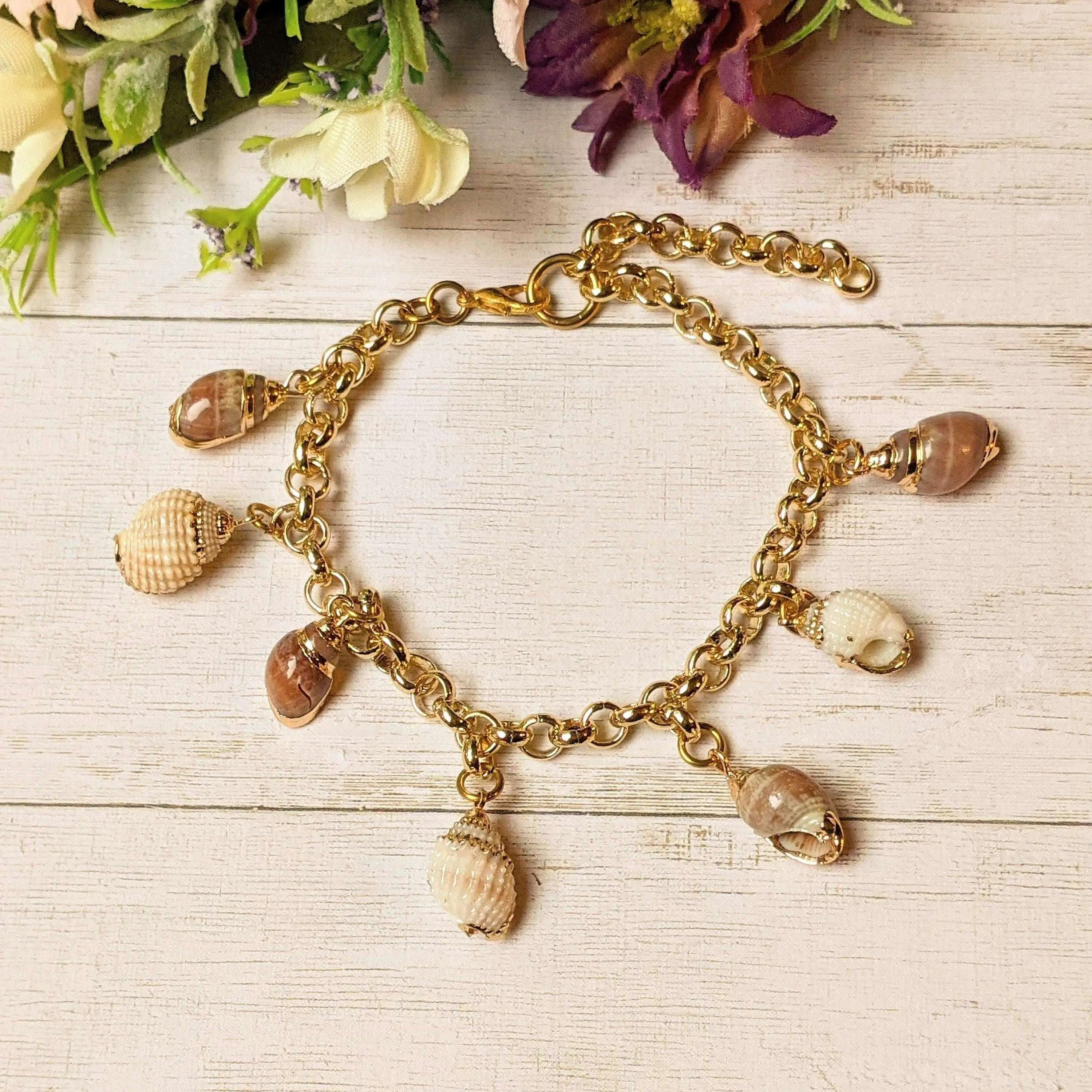 Genuine Conch Seashell Charm Bracelet