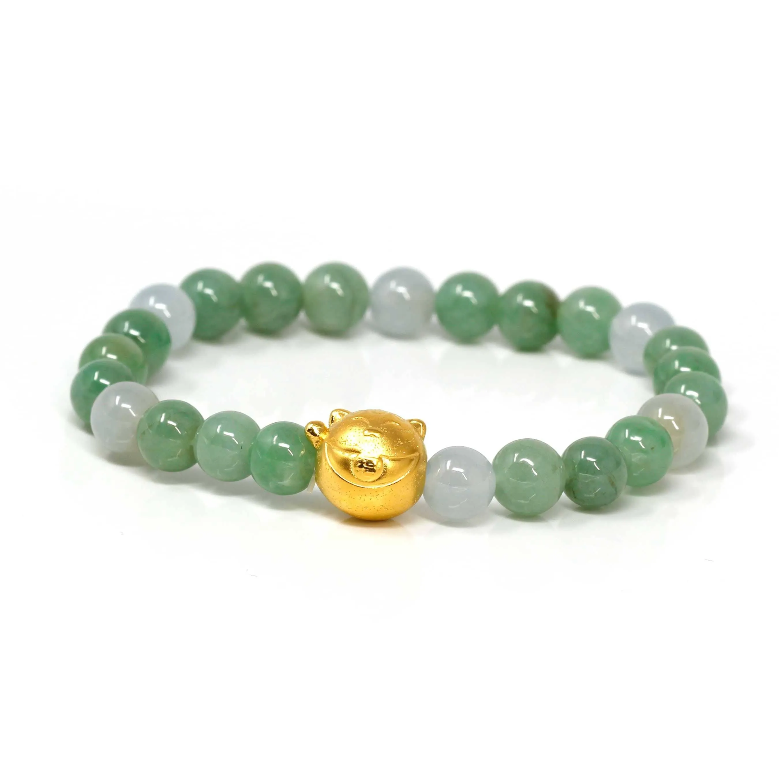 Genuine High-quality Jade Jadeite Bracelet Bangle with 24k Yellow Gold Cat Charm #414