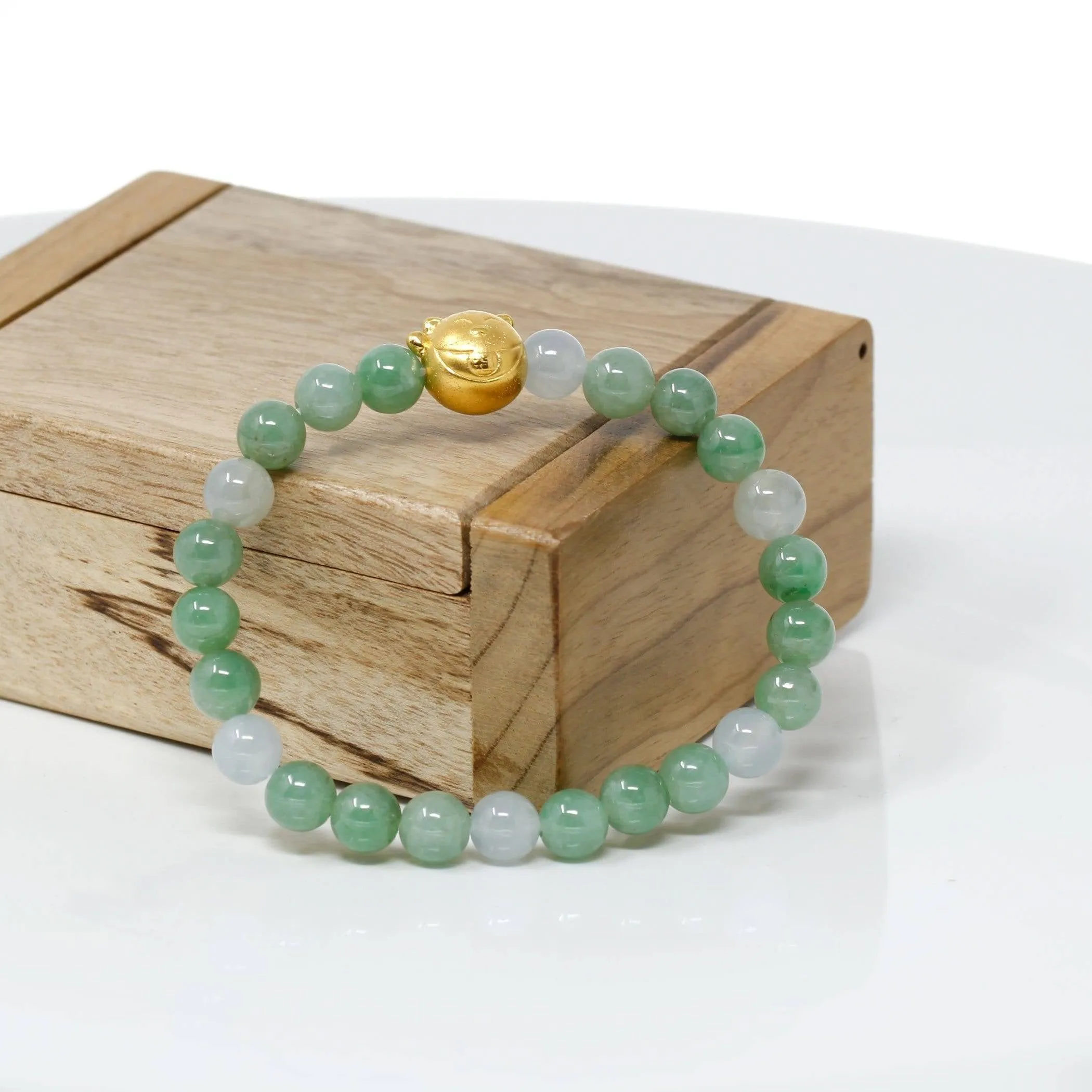 Genuine High-quality Jade Jadeite Bracelet Bangle with 24k Yellow Gold Cat Charm #414