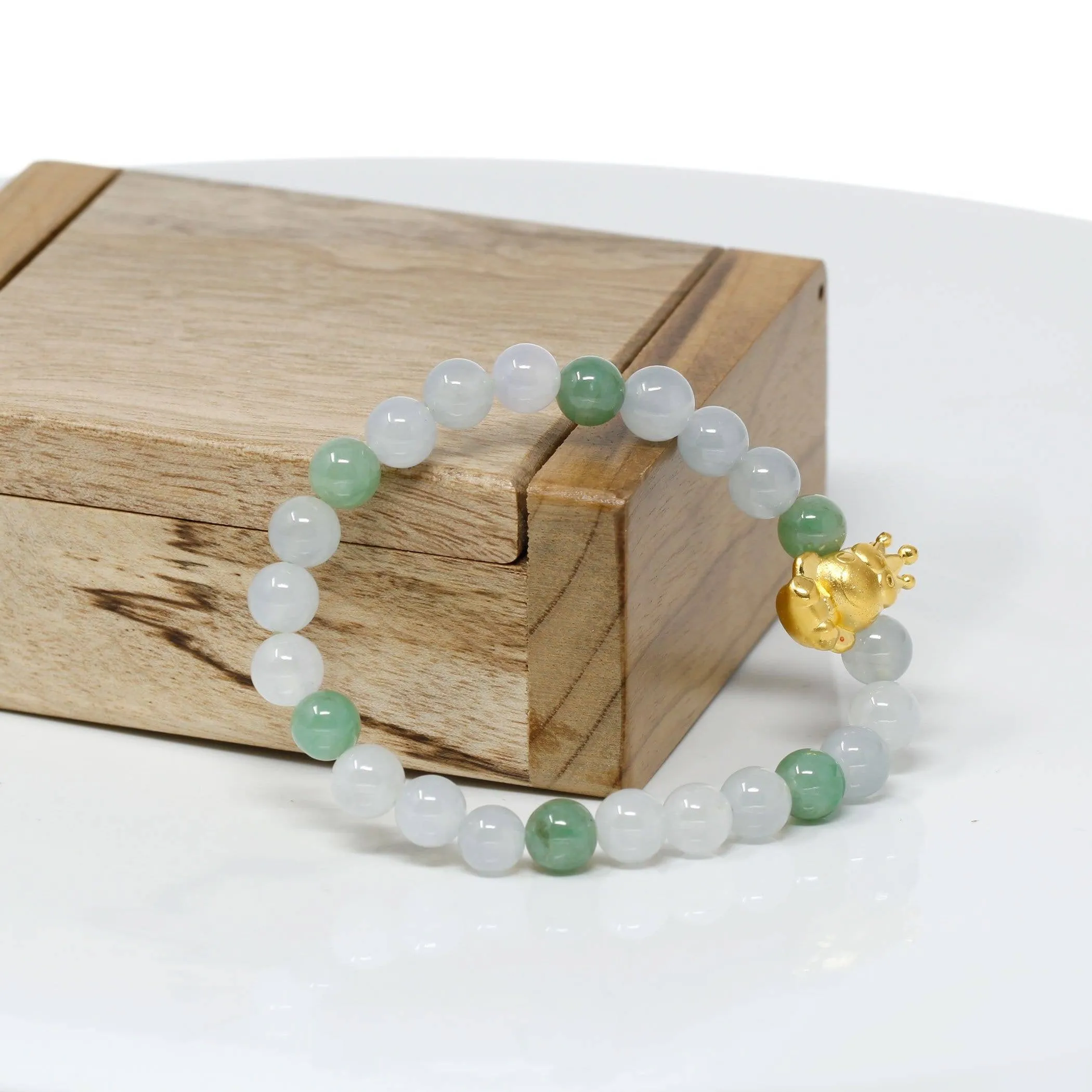 Genuine High-quality Jade Jadeite Bracelet Bangle with 24k Yellow Gold Frog Charm #420