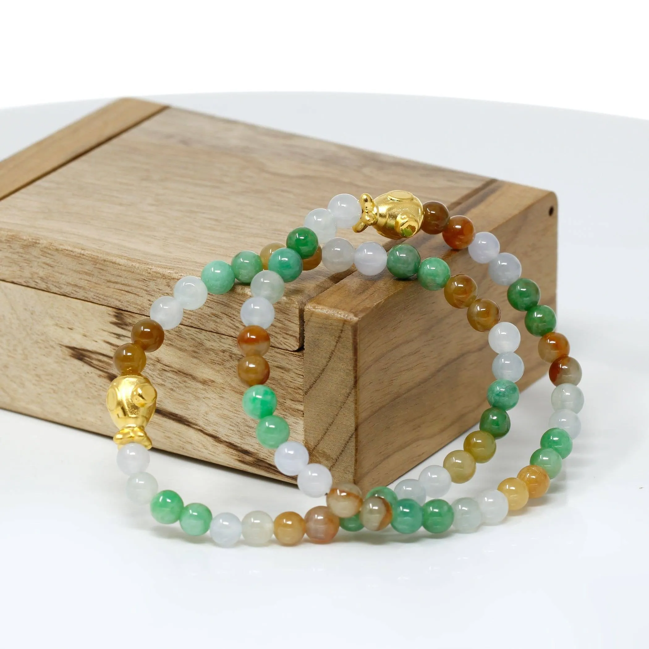 Genuine High-quality Jade Jadeite Bracelet Bangle with 24k Yellow Gold Submarine Charm Colorful  #403