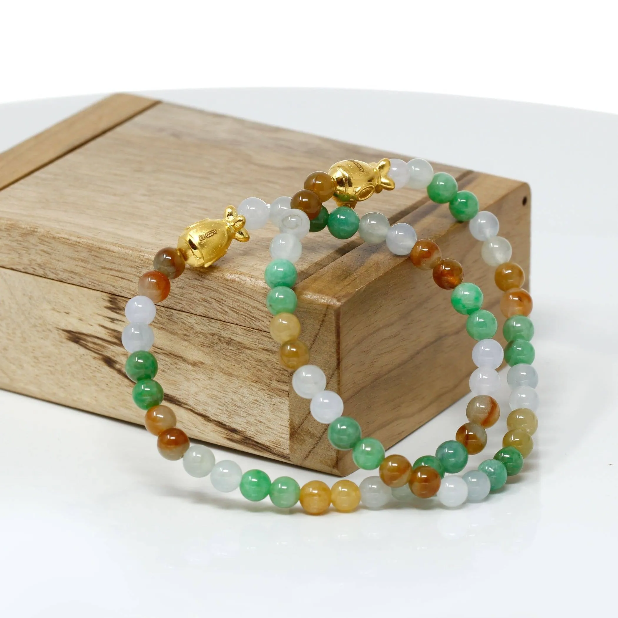 Genuine High-quality Jade Jadeite Bracelet Bangle with 24k Yellow Gold Submarine Charm Colorful  #403