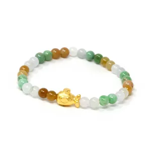 Genuine High-quality Jade Jadeite Bracelet Bangle with 24k Yellow Gold Submarine Charm Colorful  #403