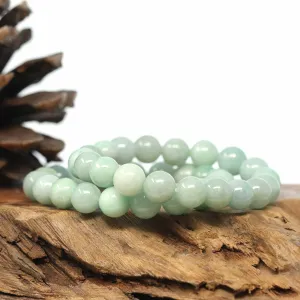 Genuine Jadeite Jade Round Green Beads Bracelet (9.5mm)