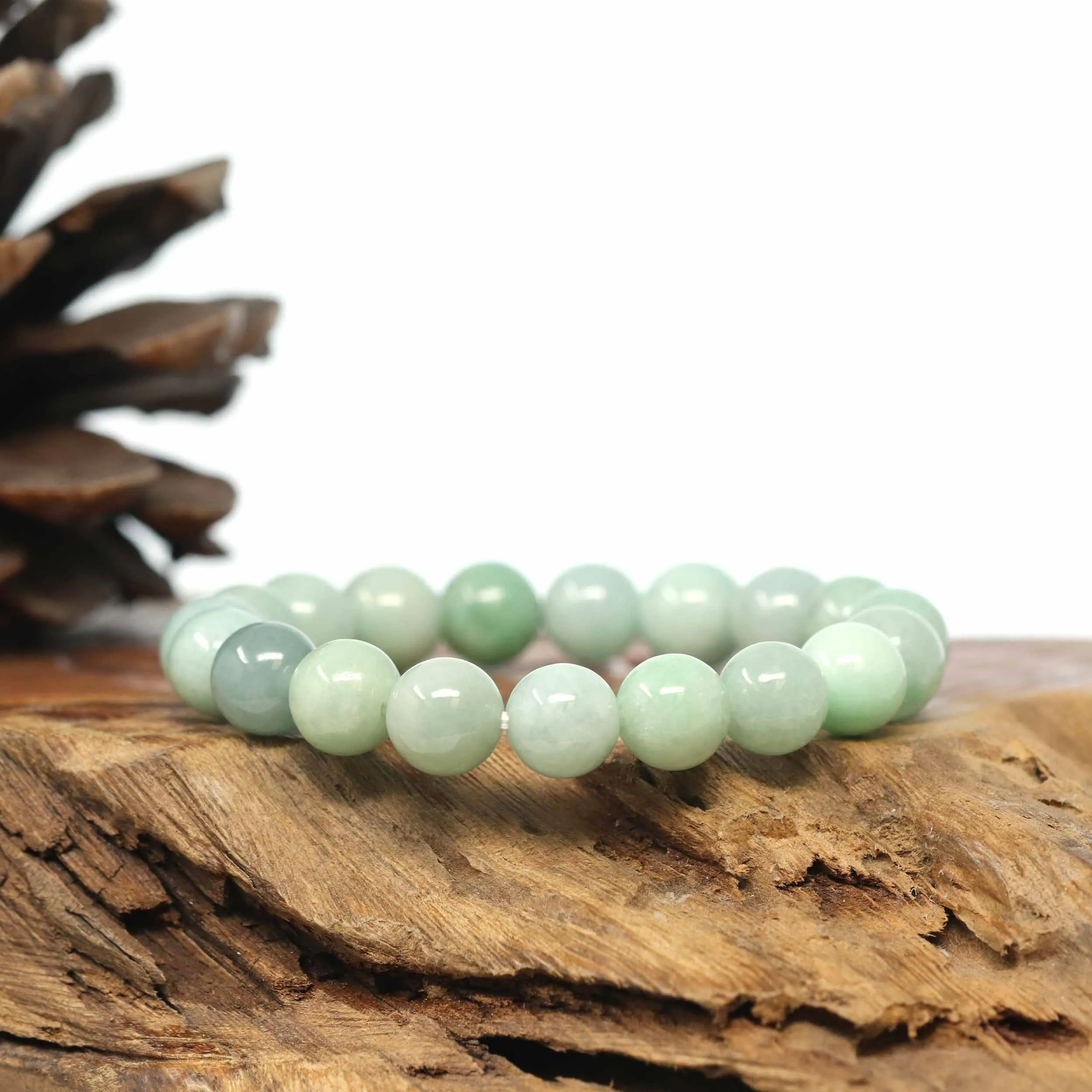 Genuine Jadeite Jade Round Green Beads Bracelet (9.5mm)