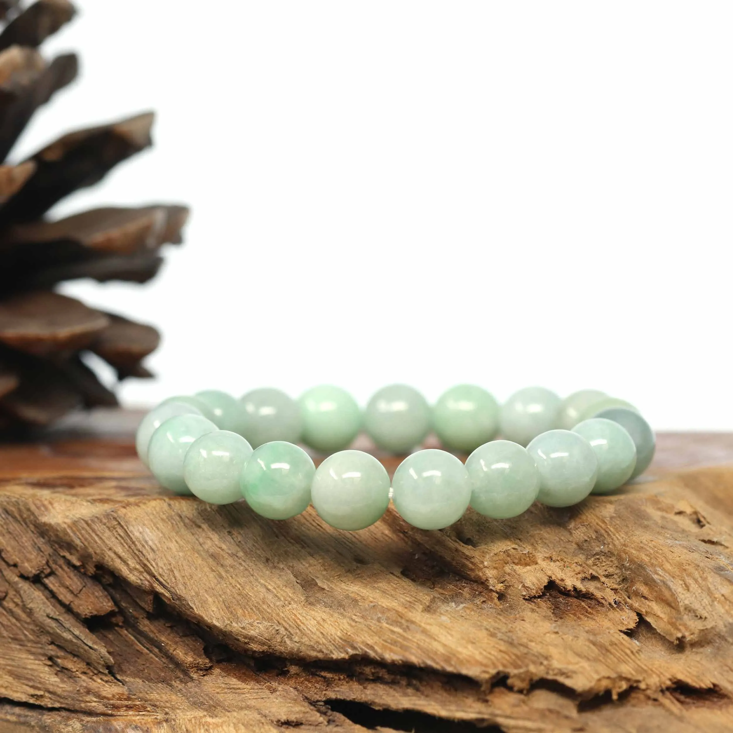 Genuine Jadeite Jade Round Green Beads Bracelet (9.5mm)
