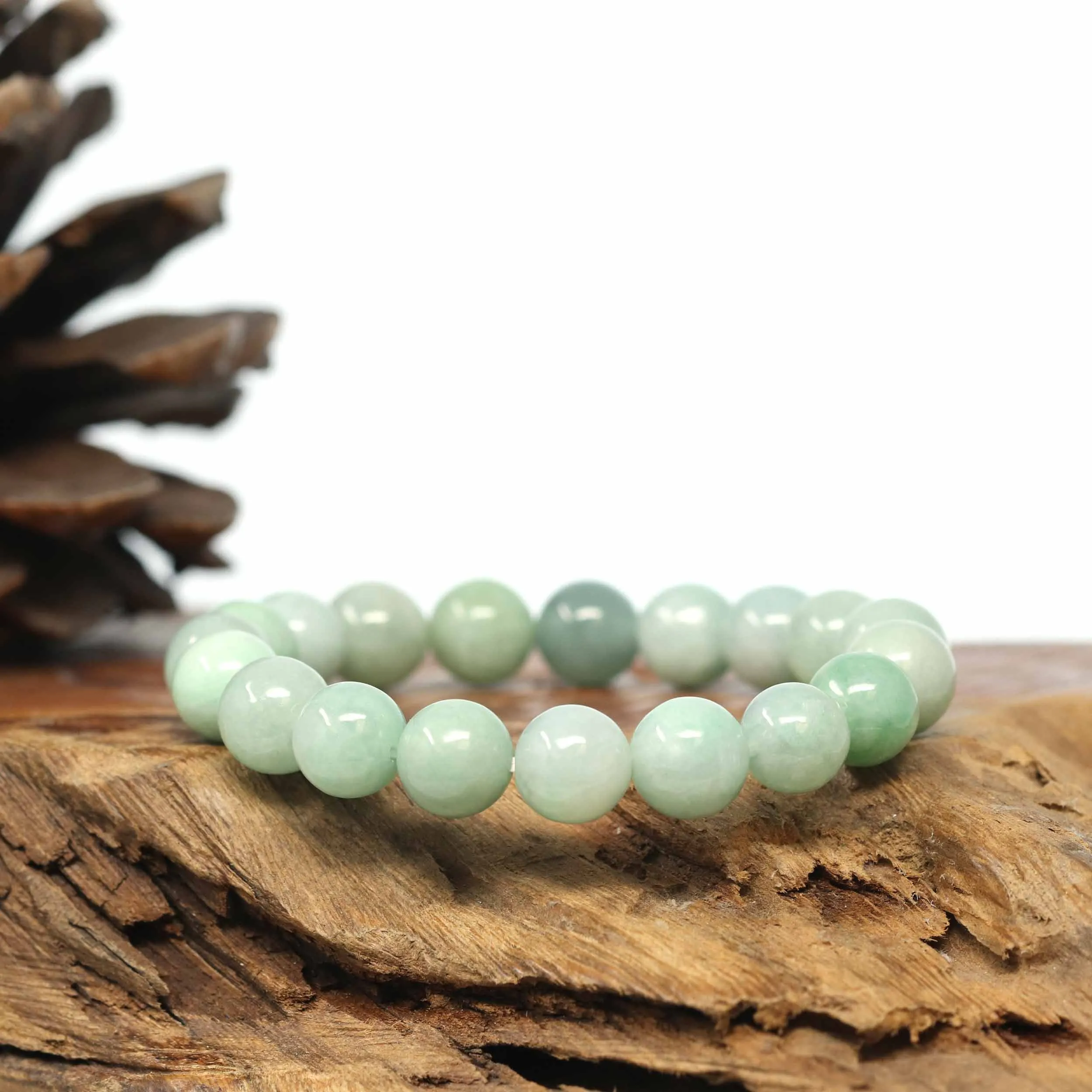 Genuine Jadeite Jade Round Green Beads Bracelet (9.5mm)
