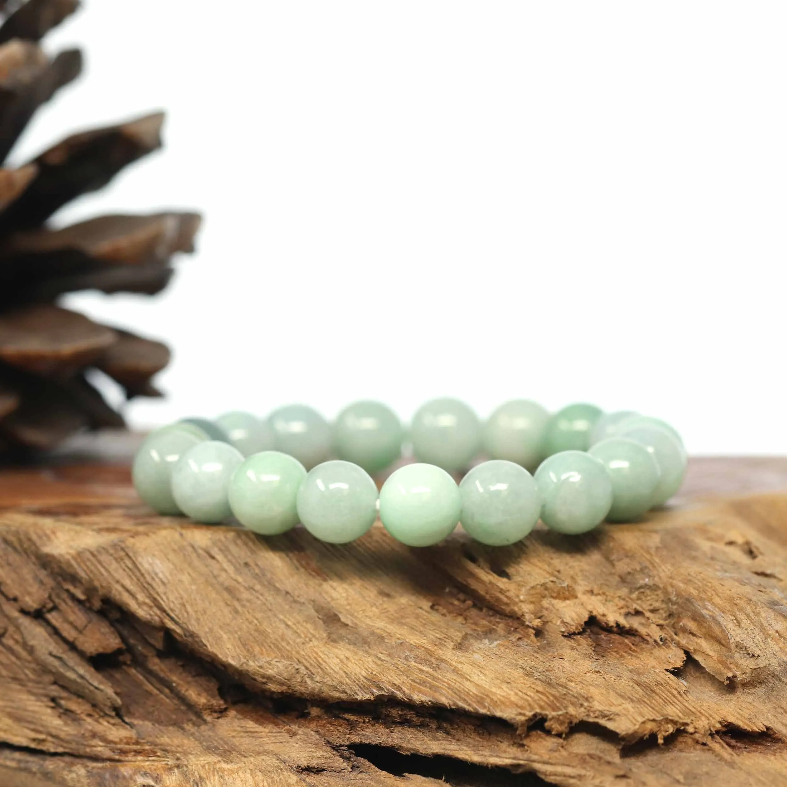Genuine Jadeite Jade Round Green Beads Bracelet (9.5mm)
