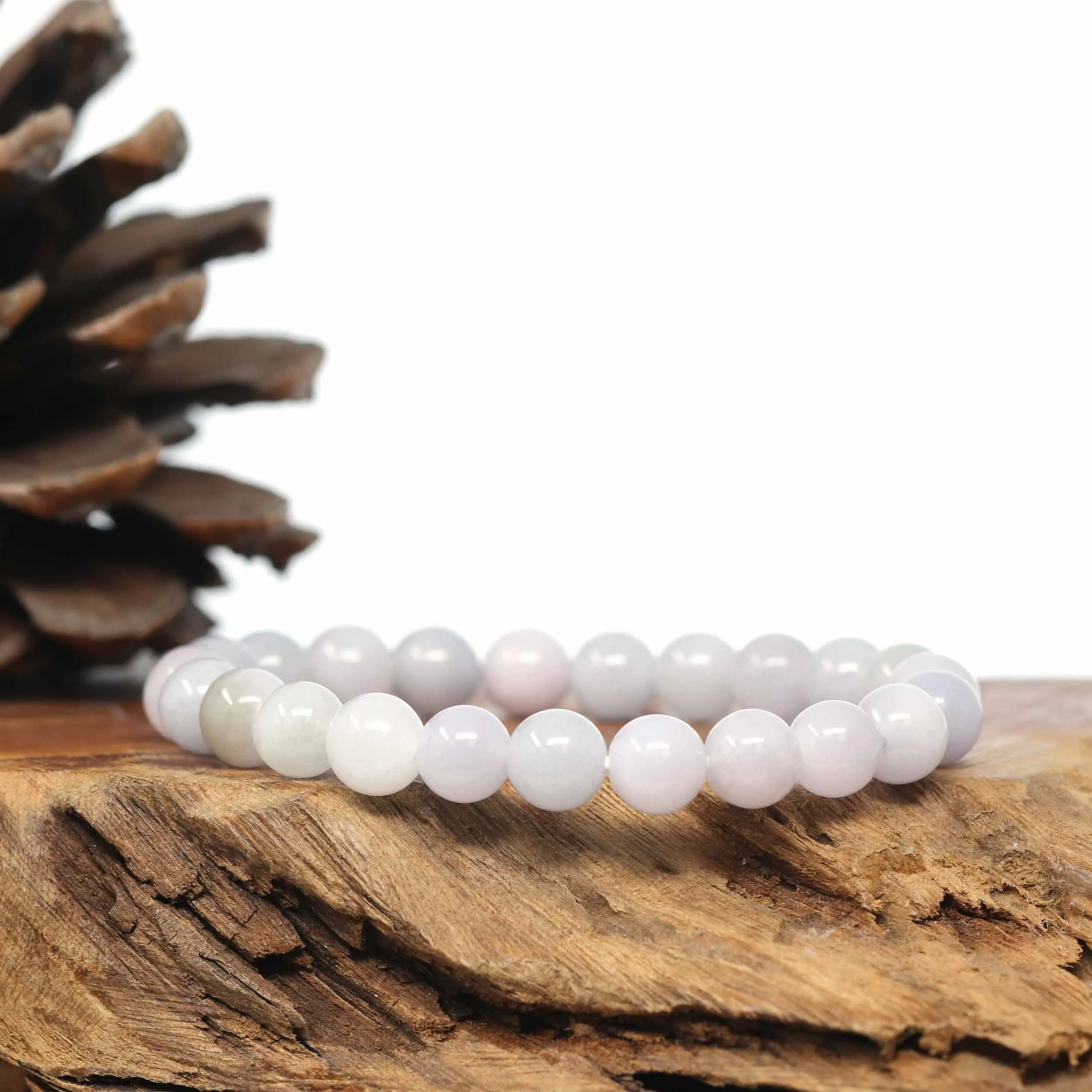 Genuine Jadeite Jade Round Light Lavender Beads Bracelet (8 mm)