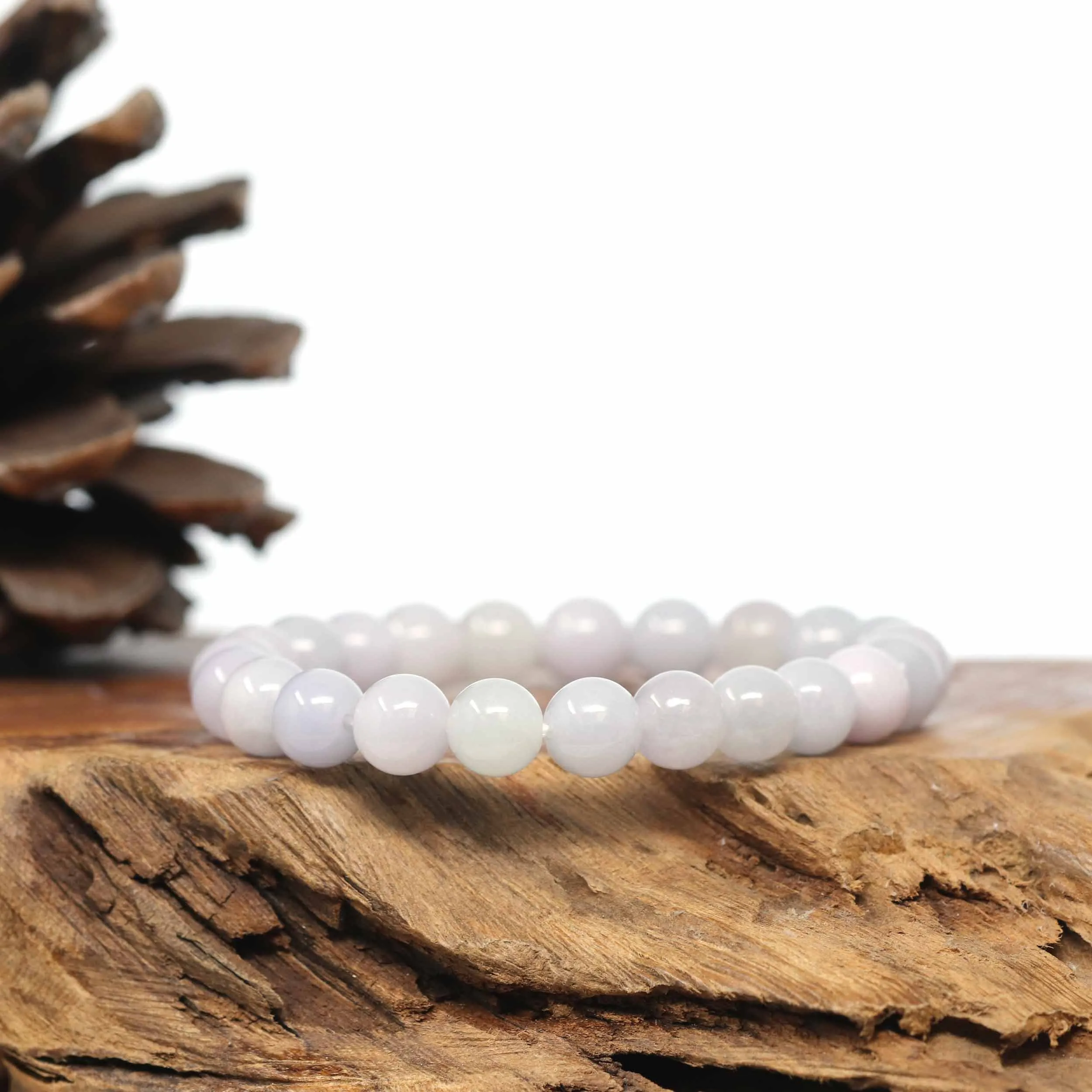 Genuine Jadeite Jade Round Light Lavender Beads Bracelet (8 mm)