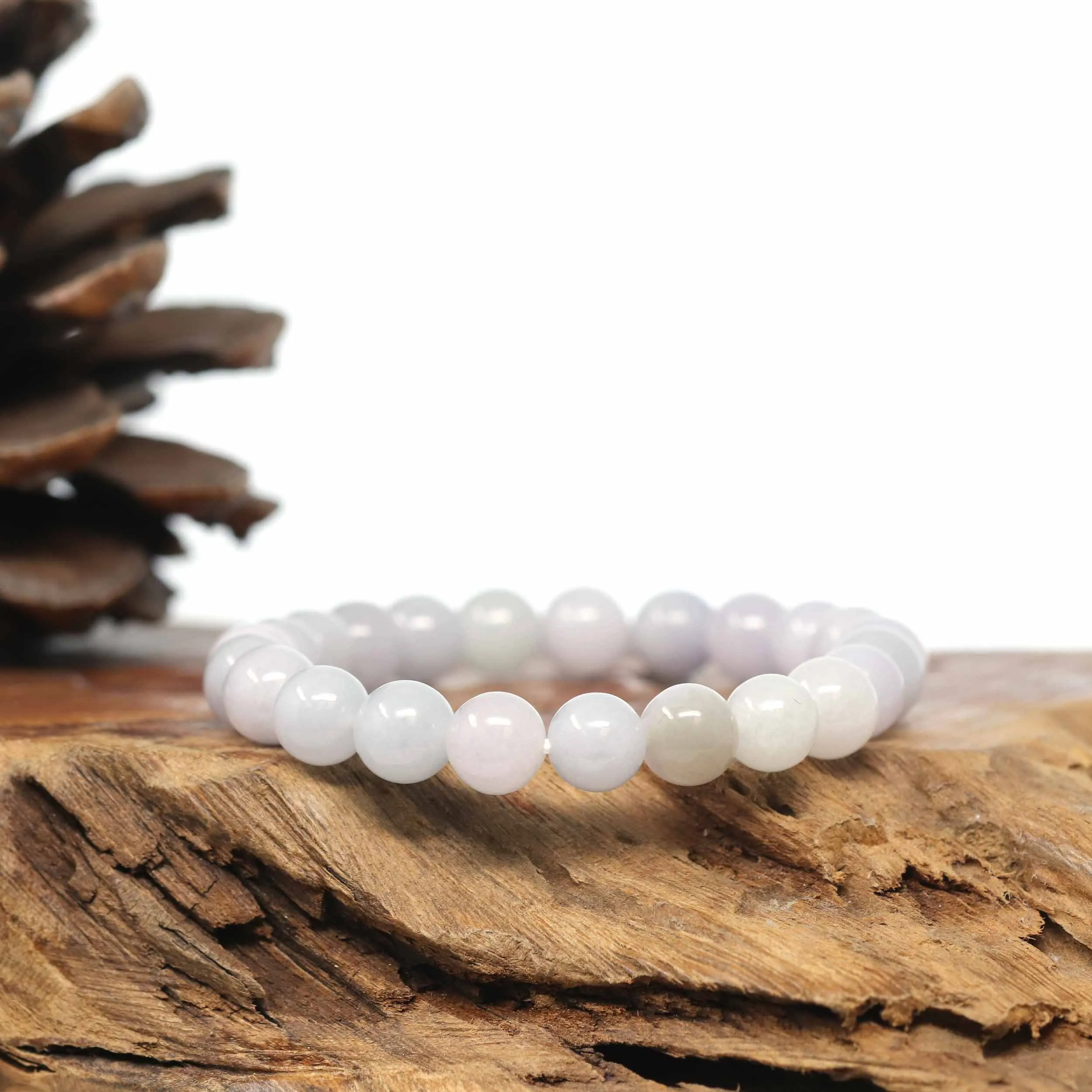 Genuine Jadeite Jade Round Light Lavender Beads Bracelet (8 mm)