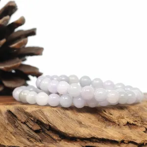 Genuine Jadeite Jade Round Light Lavender Beads Bracelet (8 mm)