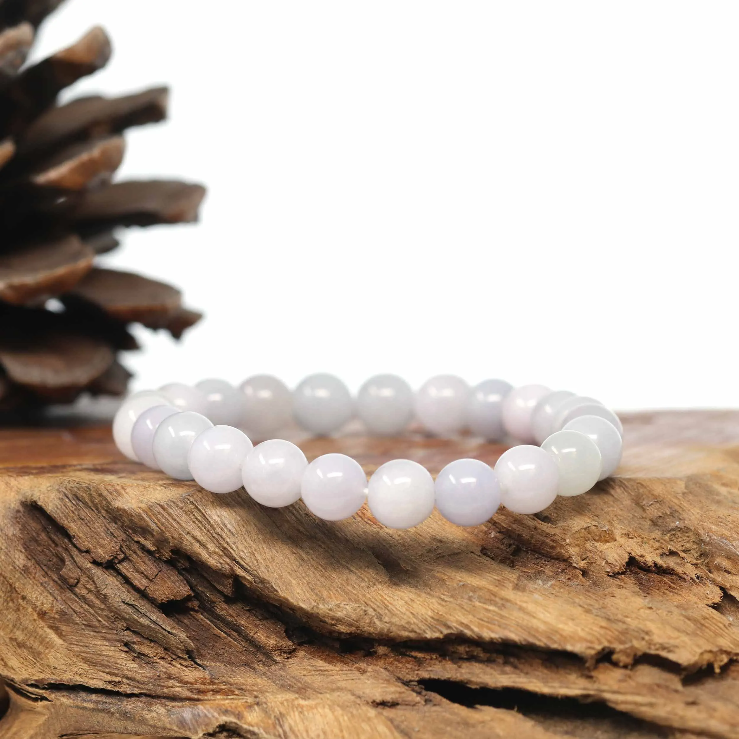 Genuine Jadeite Jade Round Light Lavender Beads Bracelet (8 mm)