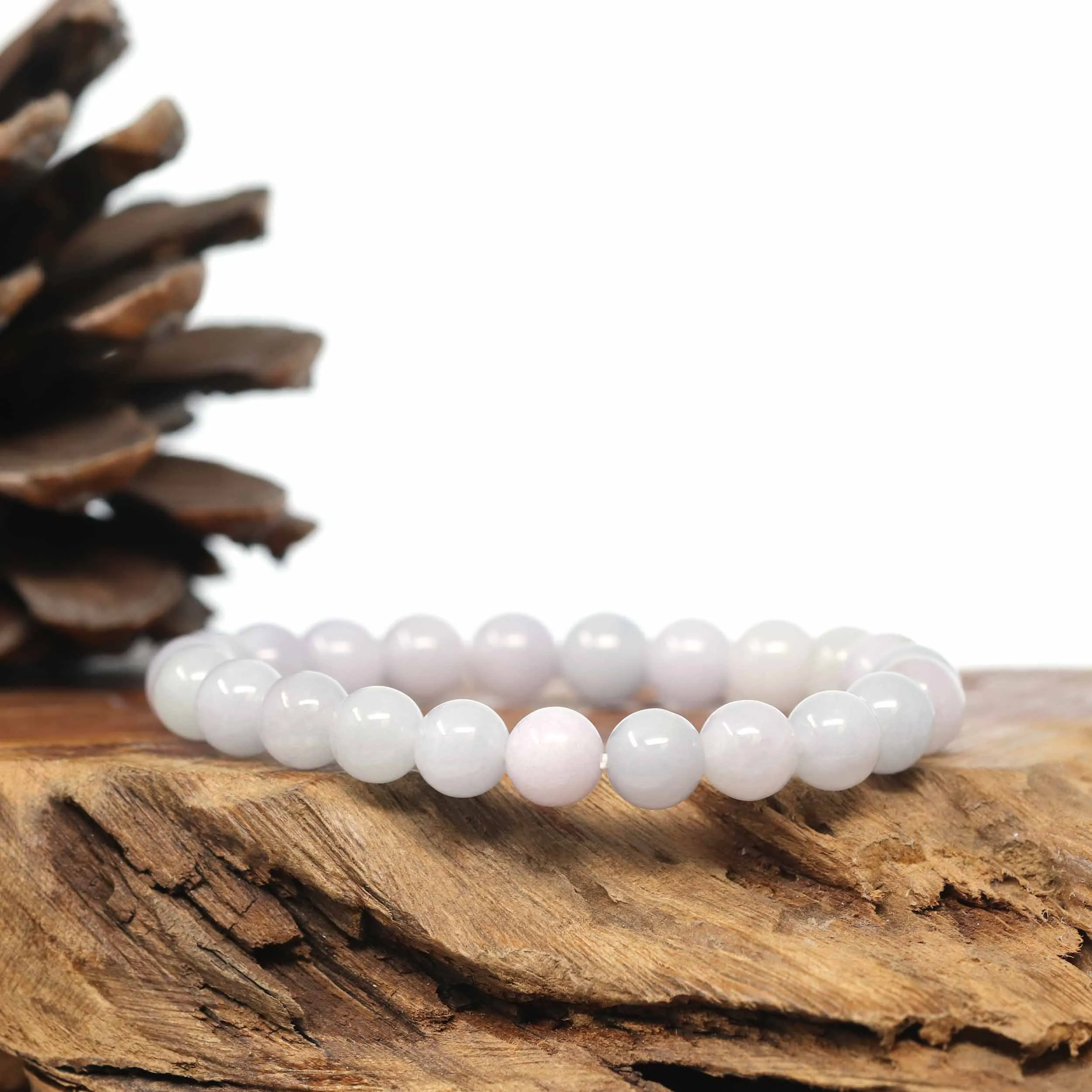 Genuine Jadeite Jade Round Light Lavender Beads Bracelet (8 mm)