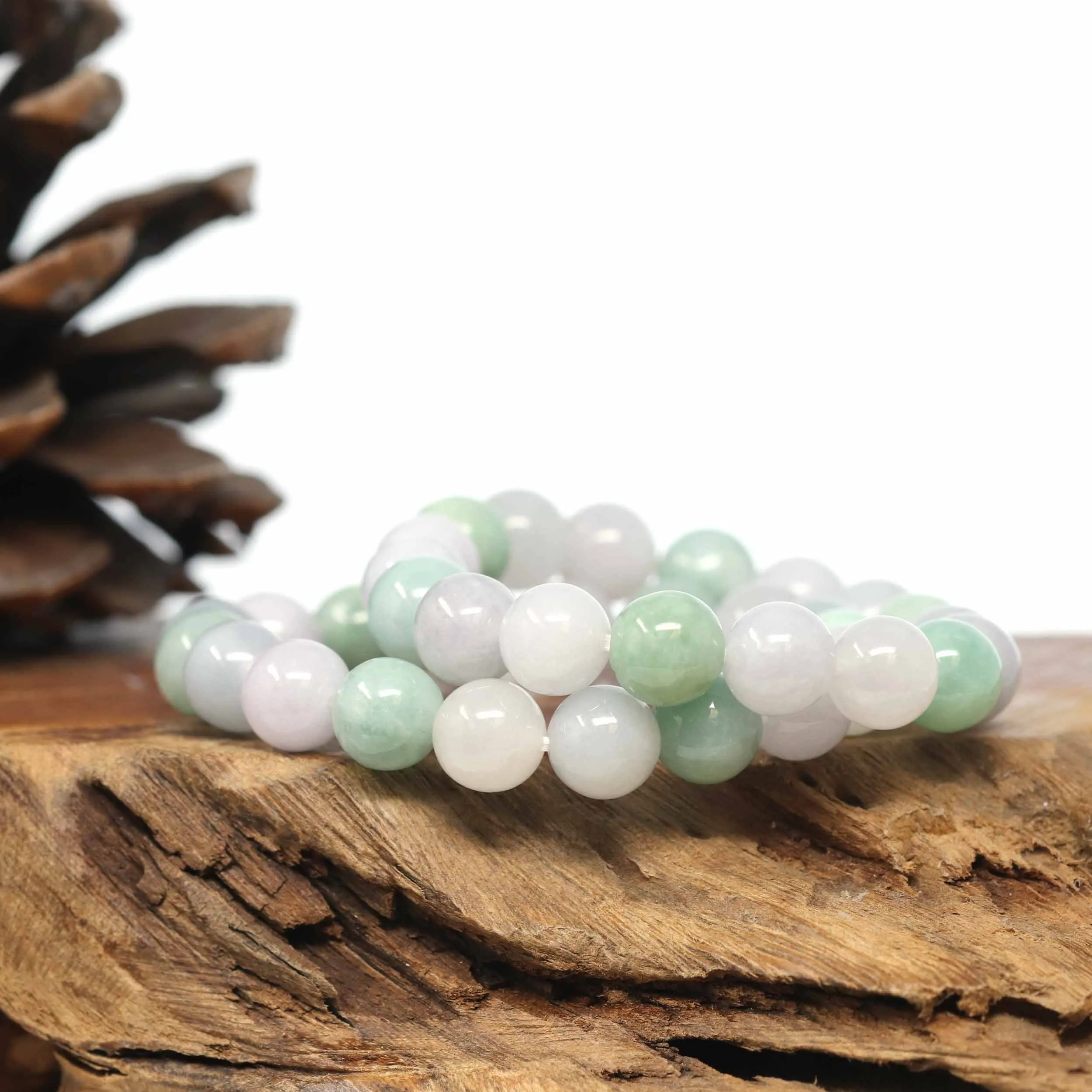 Genuine Jadeite Jade Round Multi Color Beads Bracelet (9.5mm)