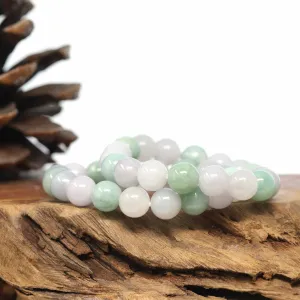 Genuine Jadeite Jade Round Multi Color Beads Bracelet (9.5mm)