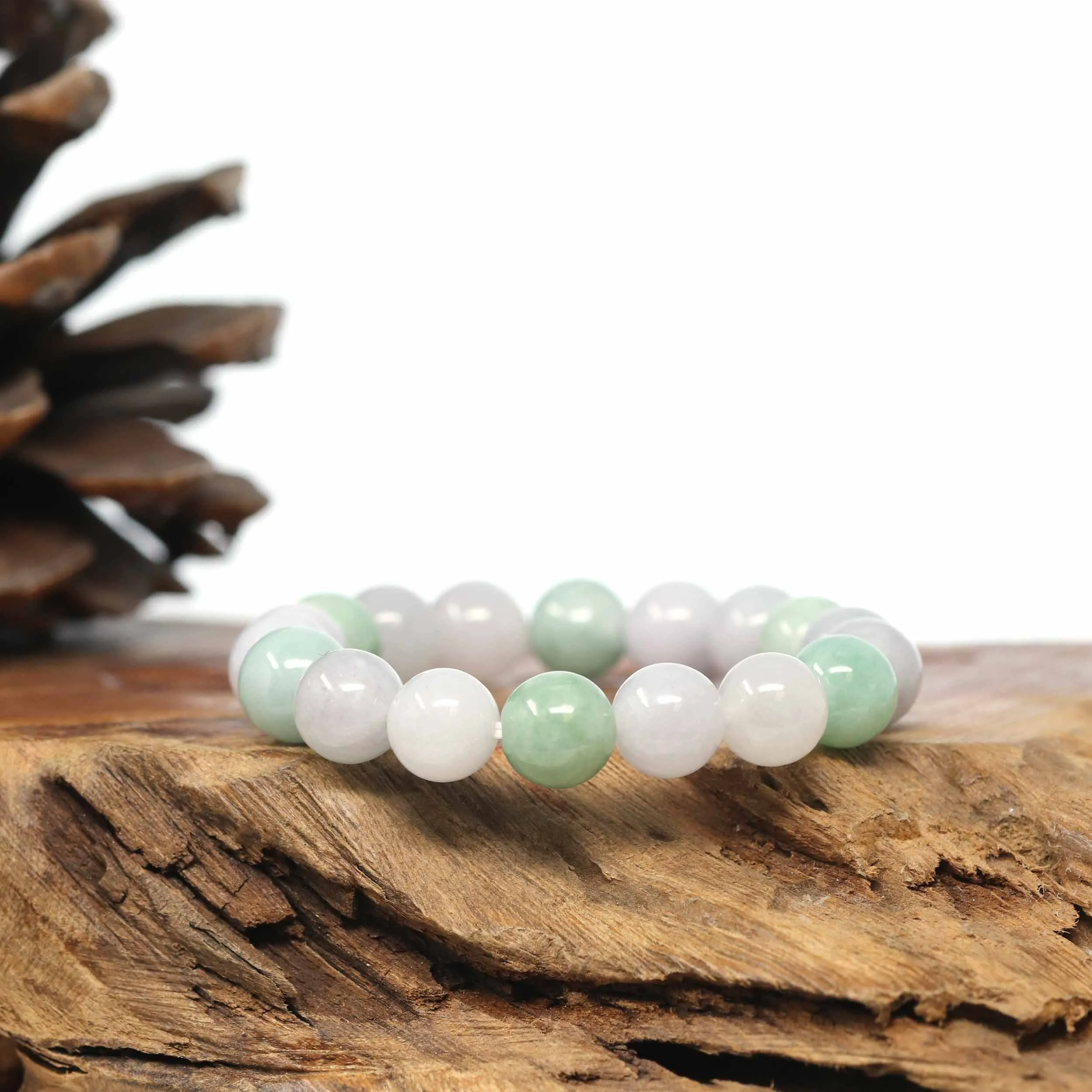 Genuine Jadeite Jade Round Multi Color Beads Bracelet (9.5mm)