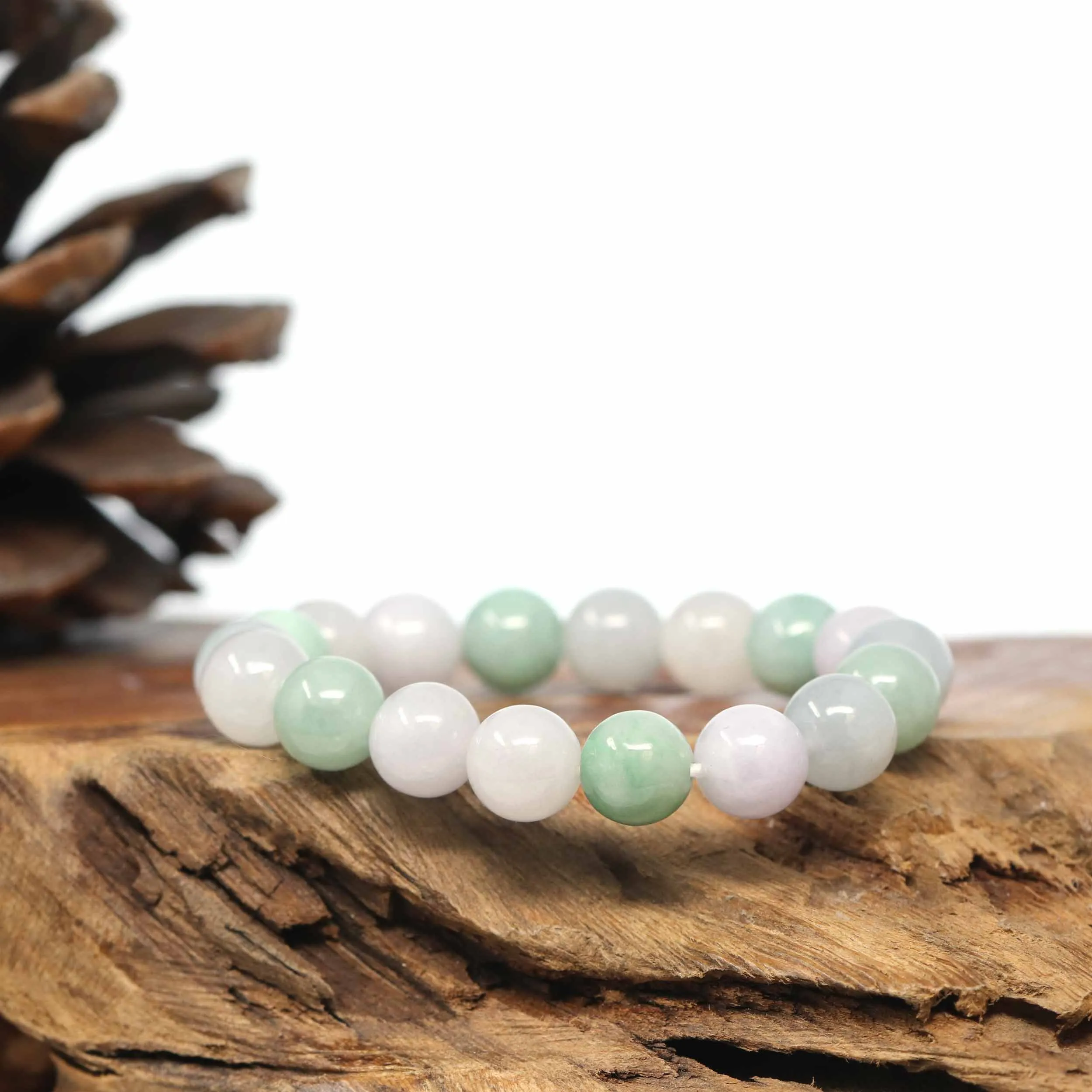 Genuine Jadeite Jade Round Multi Color Beads Bracelet (9.5mm)