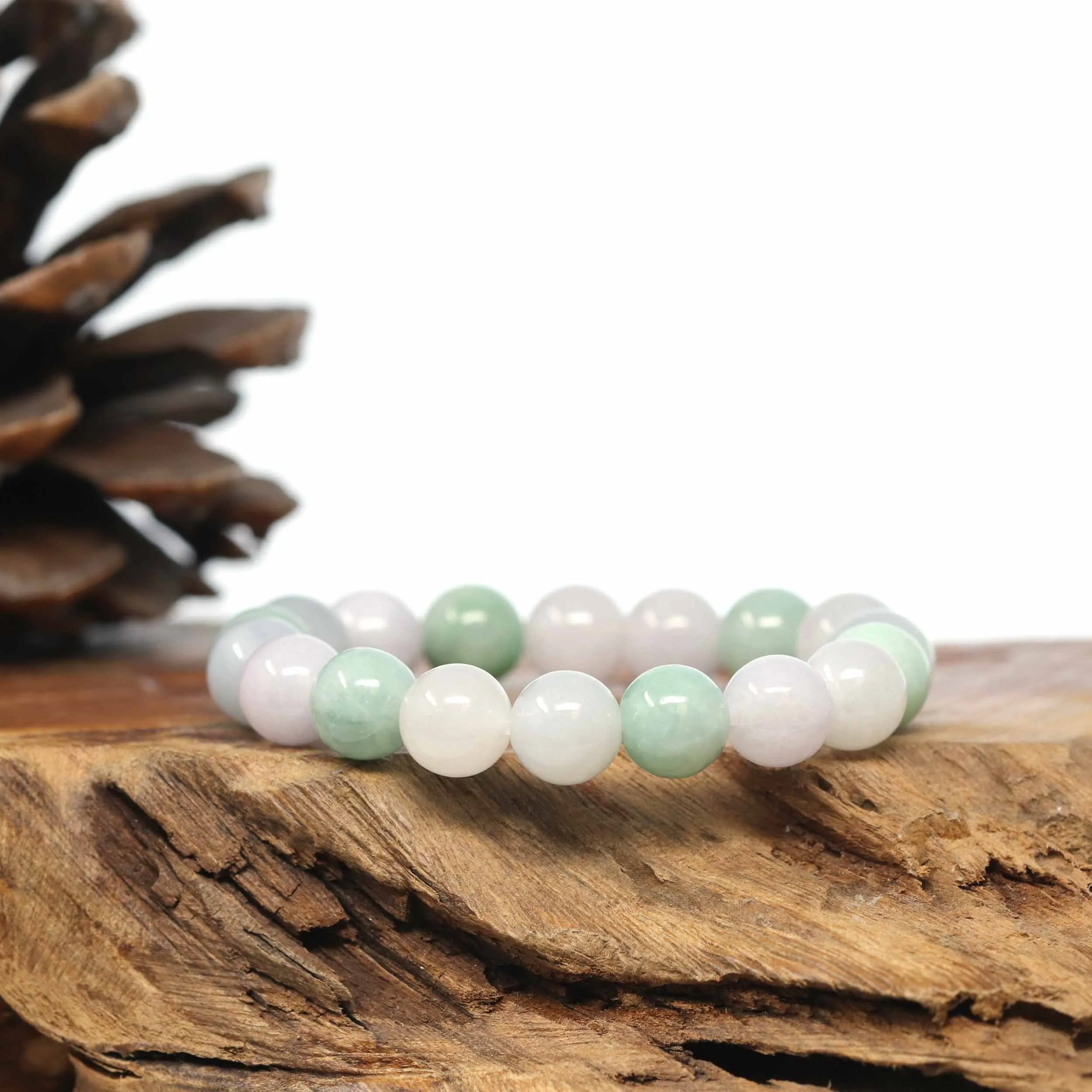 Genuine Jadeite Jade Round Multi Color Beads Bracelet (9.5mm)