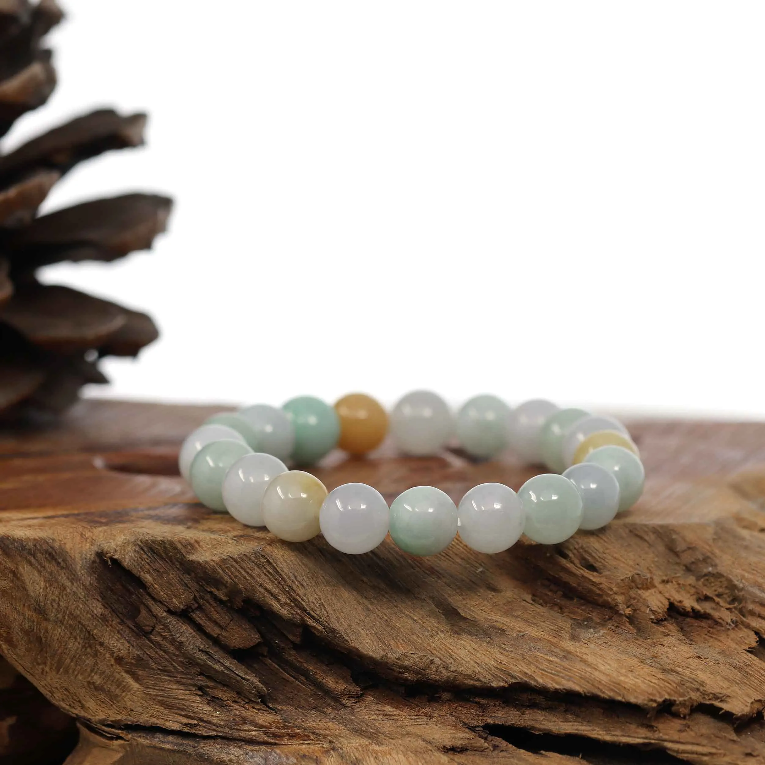 Genuine Jadeite Jade Round Multiple Colors Beads Bracelet (9.5 mm)