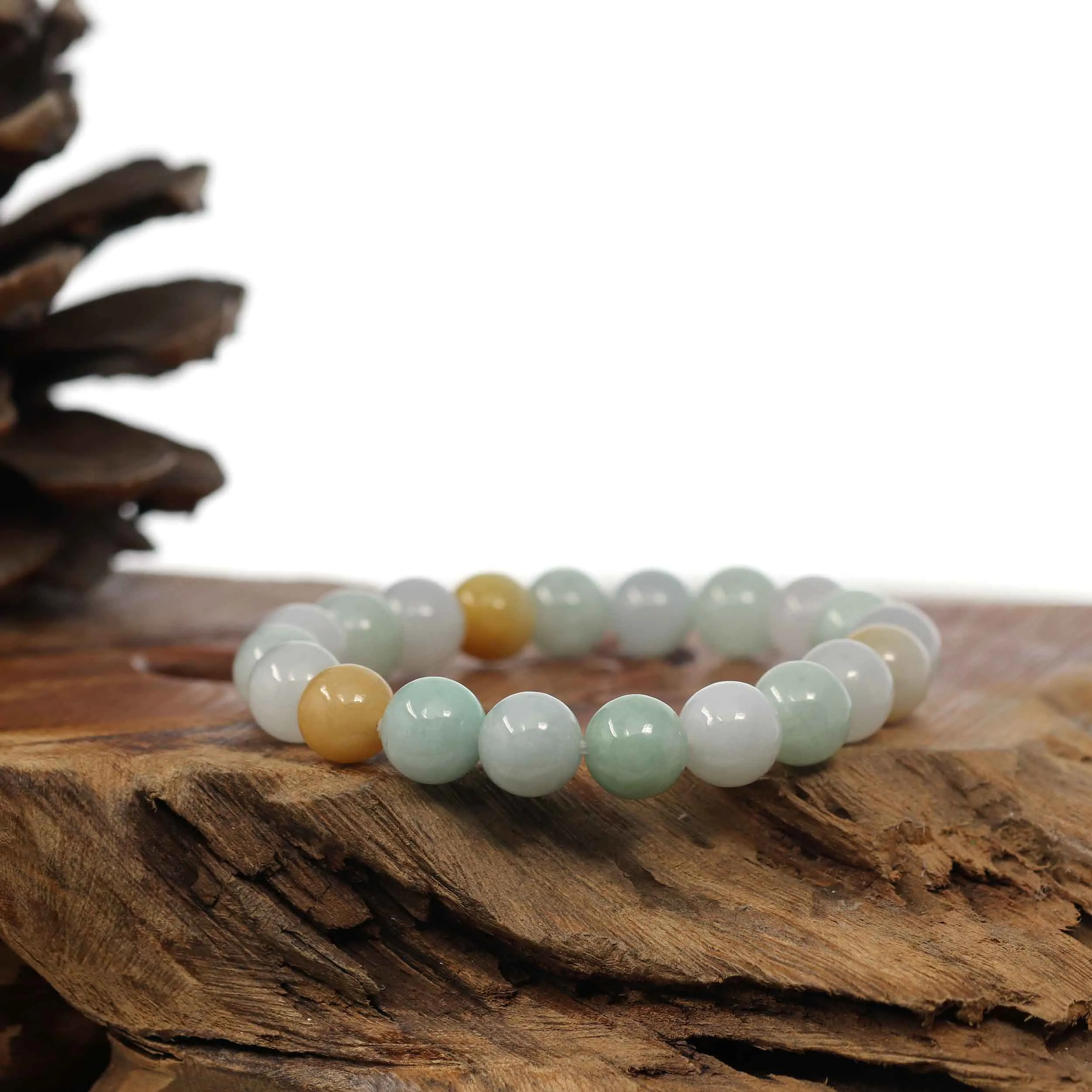 Genuine Jadeite Jade Round Multiple Colors Beads Bracelet (9.5 mm)