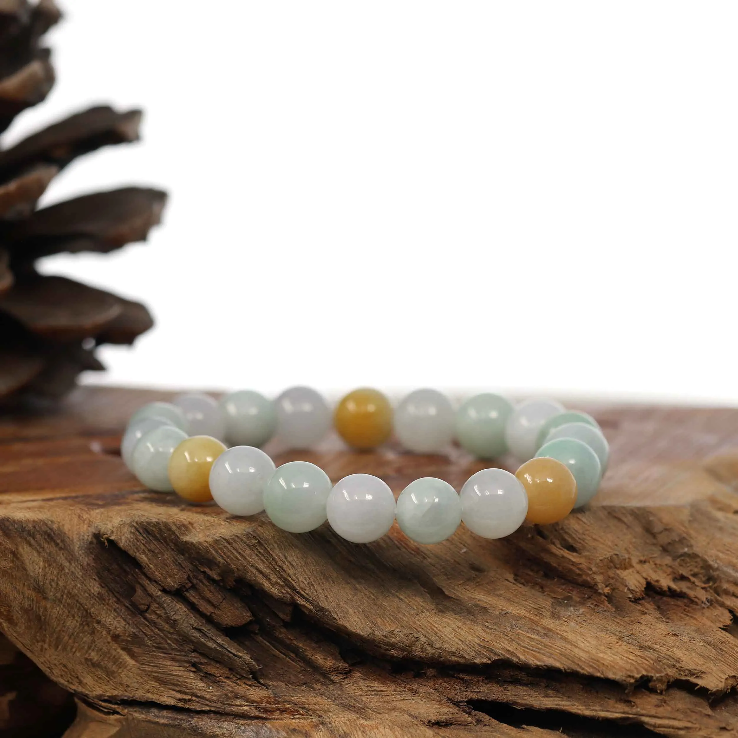 Genuine Jadeite Jade Round Multiple Colors Beads Bracelet (9.5 mm)