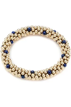 Gold 4mm Beaded Bracelet with Lapis Accents
