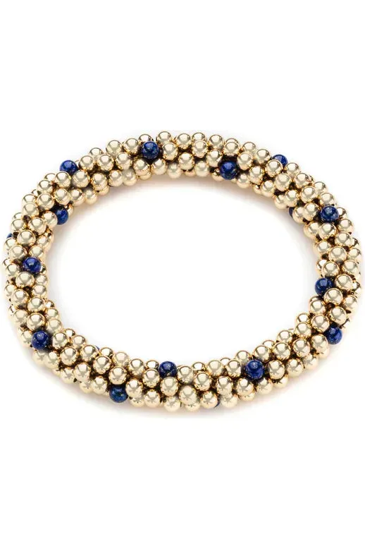 Gold 4mm Beaded Bracelet with Lapis Accents