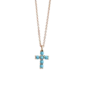 Gold & Turquoise Stone Cross Necklace