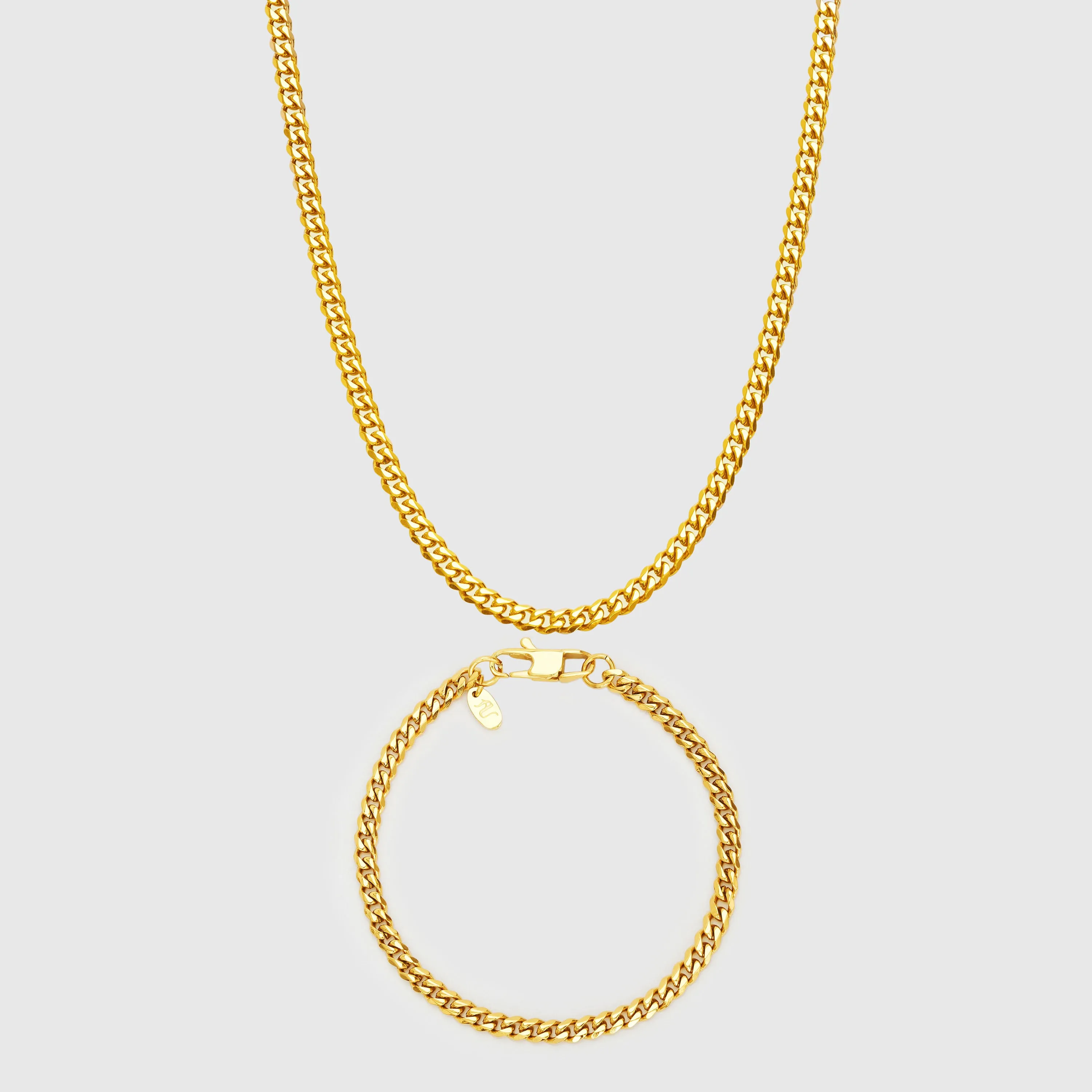 Gold Cuban Link Chain and Bracelet Set - 4 mm