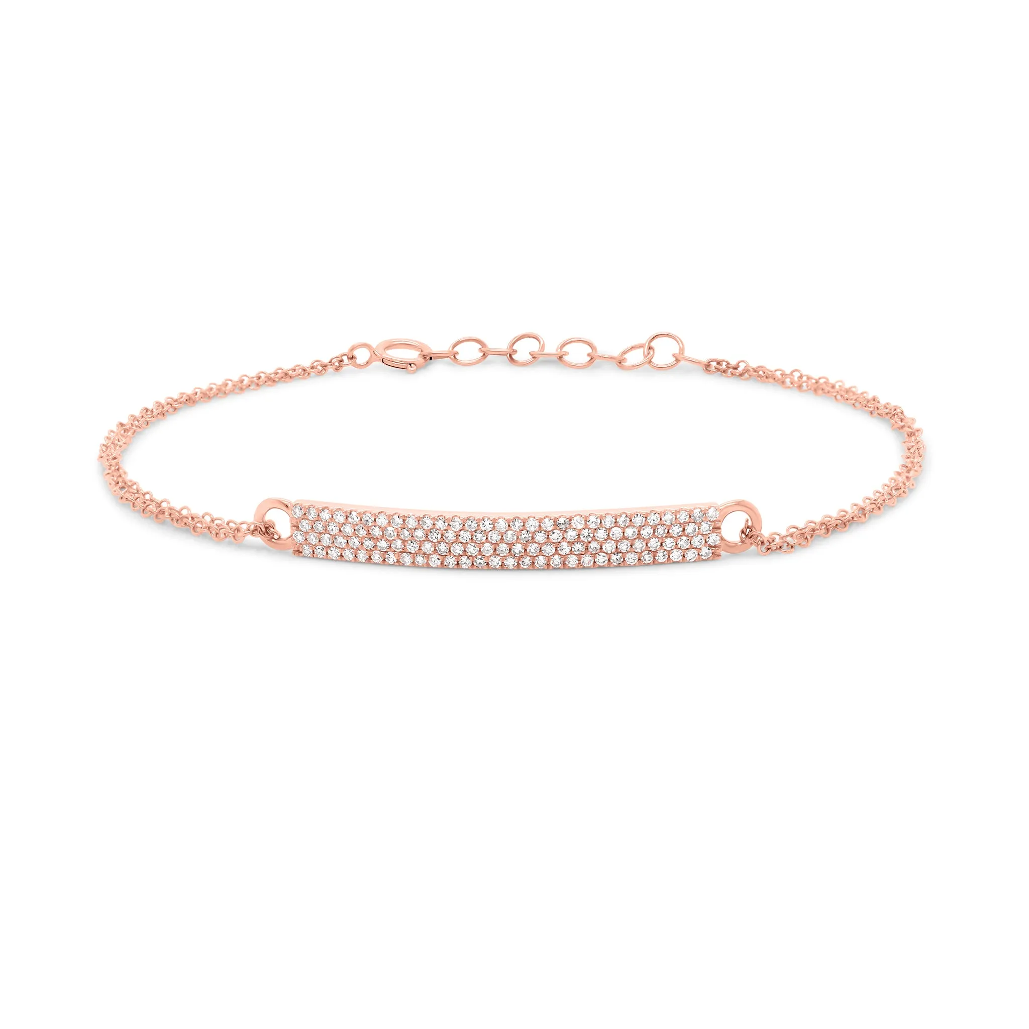 Gold Double Cable Chain Bracelet with Pave Diamond Bar