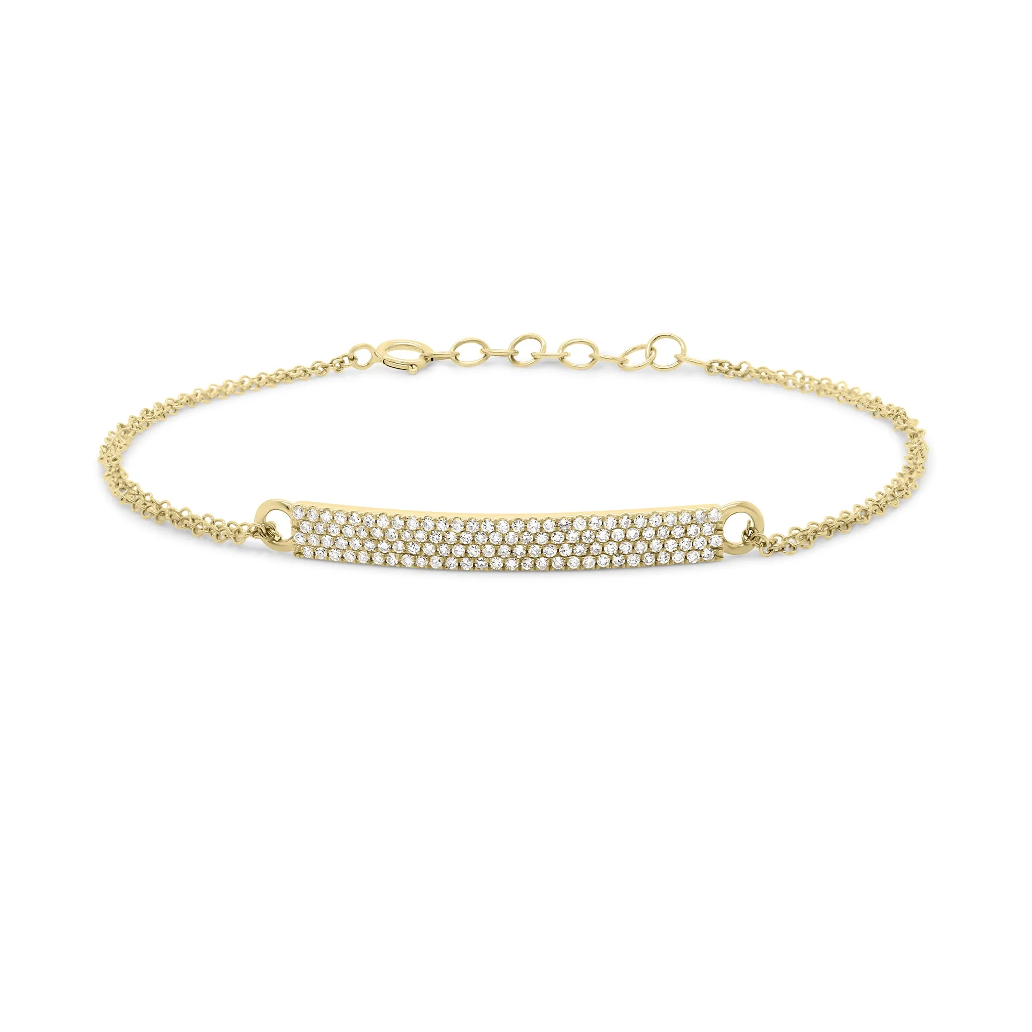 Gold Double Cable Chain Bracelet with Pave Diamond Bar