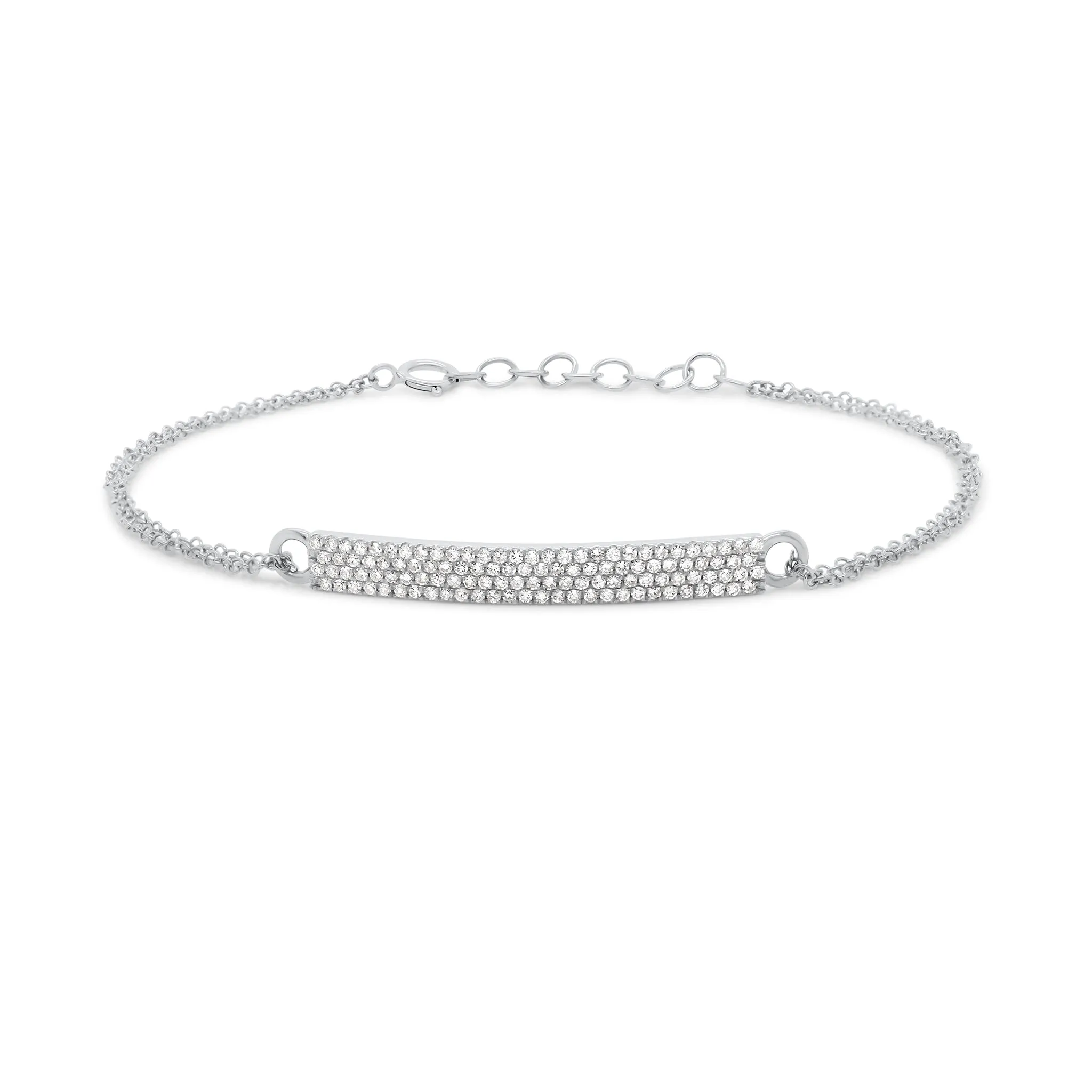 Gold Double Cable Chain Bracelet with Pave Diamond Bar