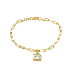 Gold Filled Link Chain CZ Charm Bracelet