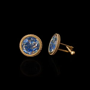 Gold Lapis Lazuli Copper Turquoise Cufflinks | Leaf Cufflinks