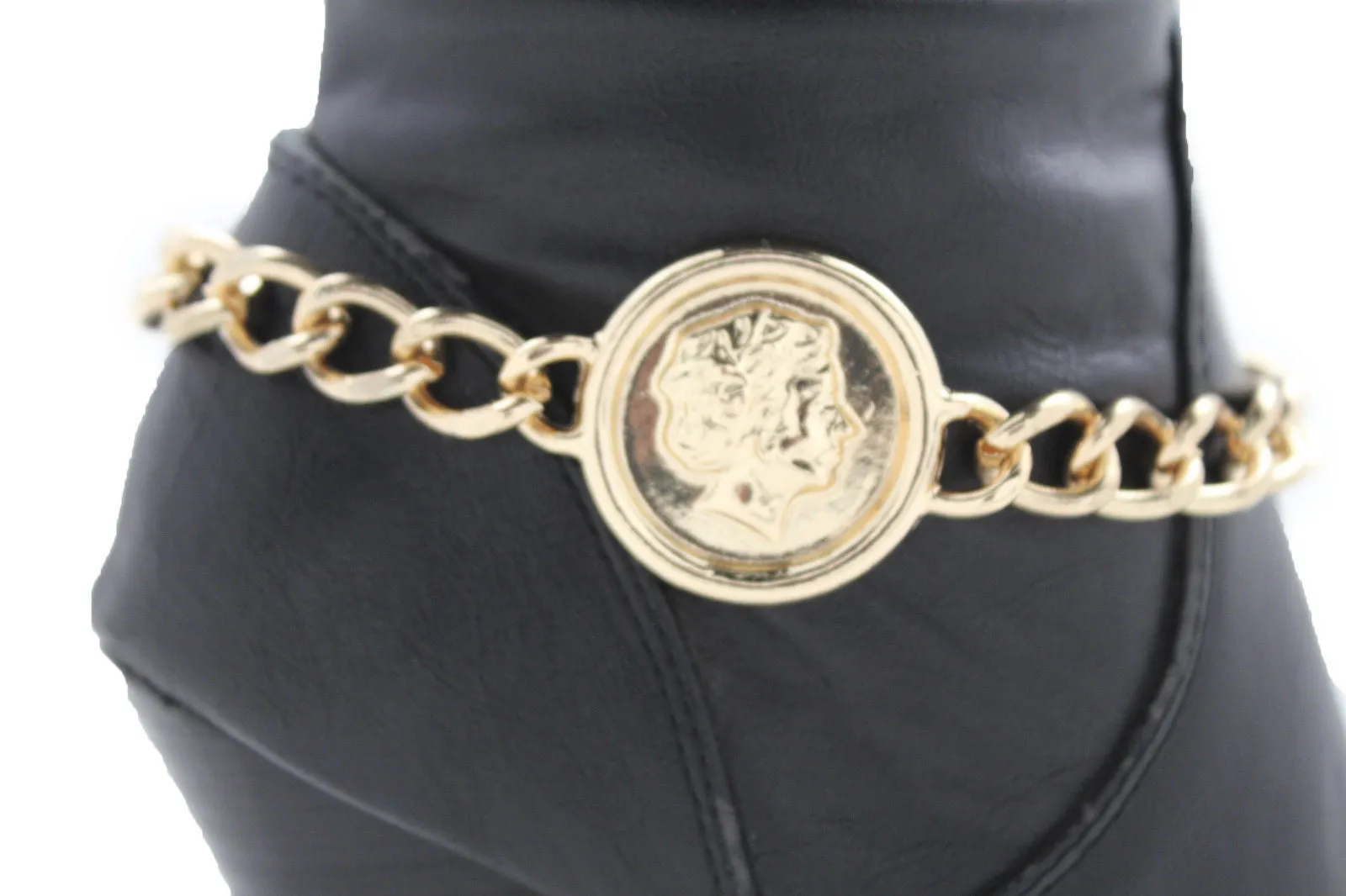 Gold Metal Bracelet Chain Greece Coin Bling Anklet Shoe Charm Accessories