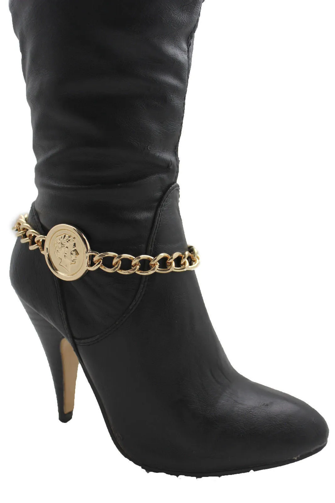 Gold Metal Bracelet Chain Greece Coin Bling Anklet Shoe Charm Accessories