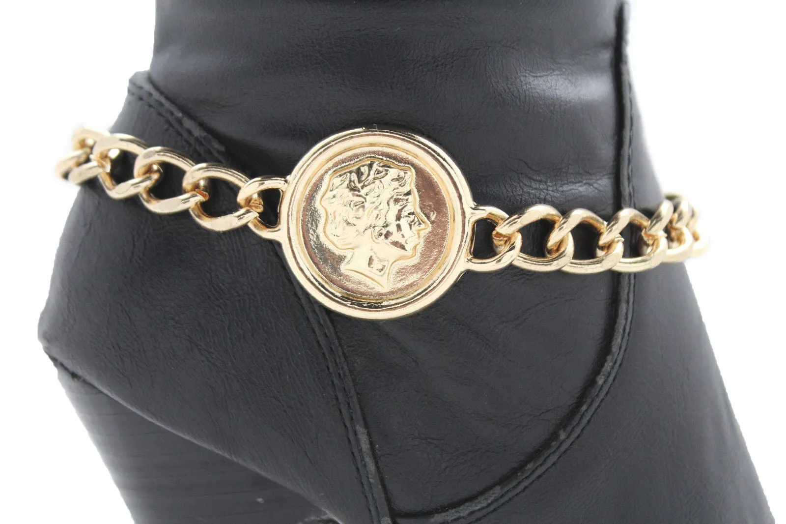 Gold Metal Bracelet Chain Greece Coin Bling Anklet Shoe Charm Accessories