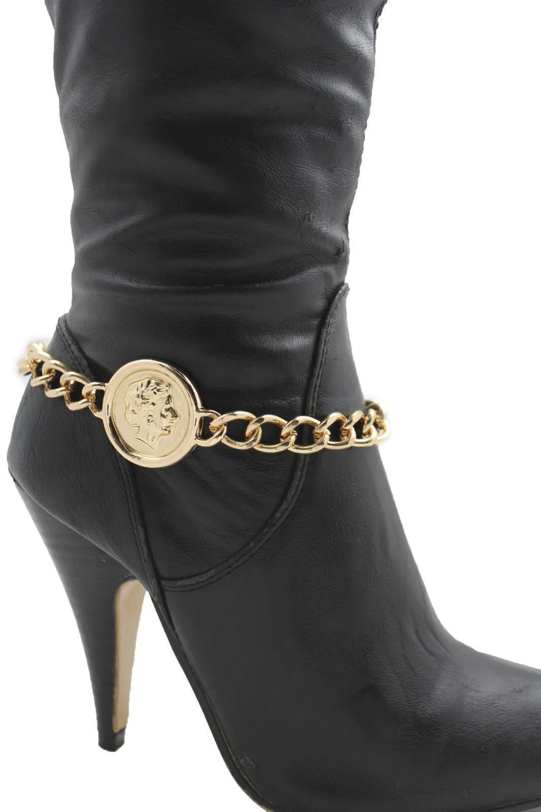 Gold Metal Bracelet Chain Greece Coin Bling Anklet Shoe Charm Accessories