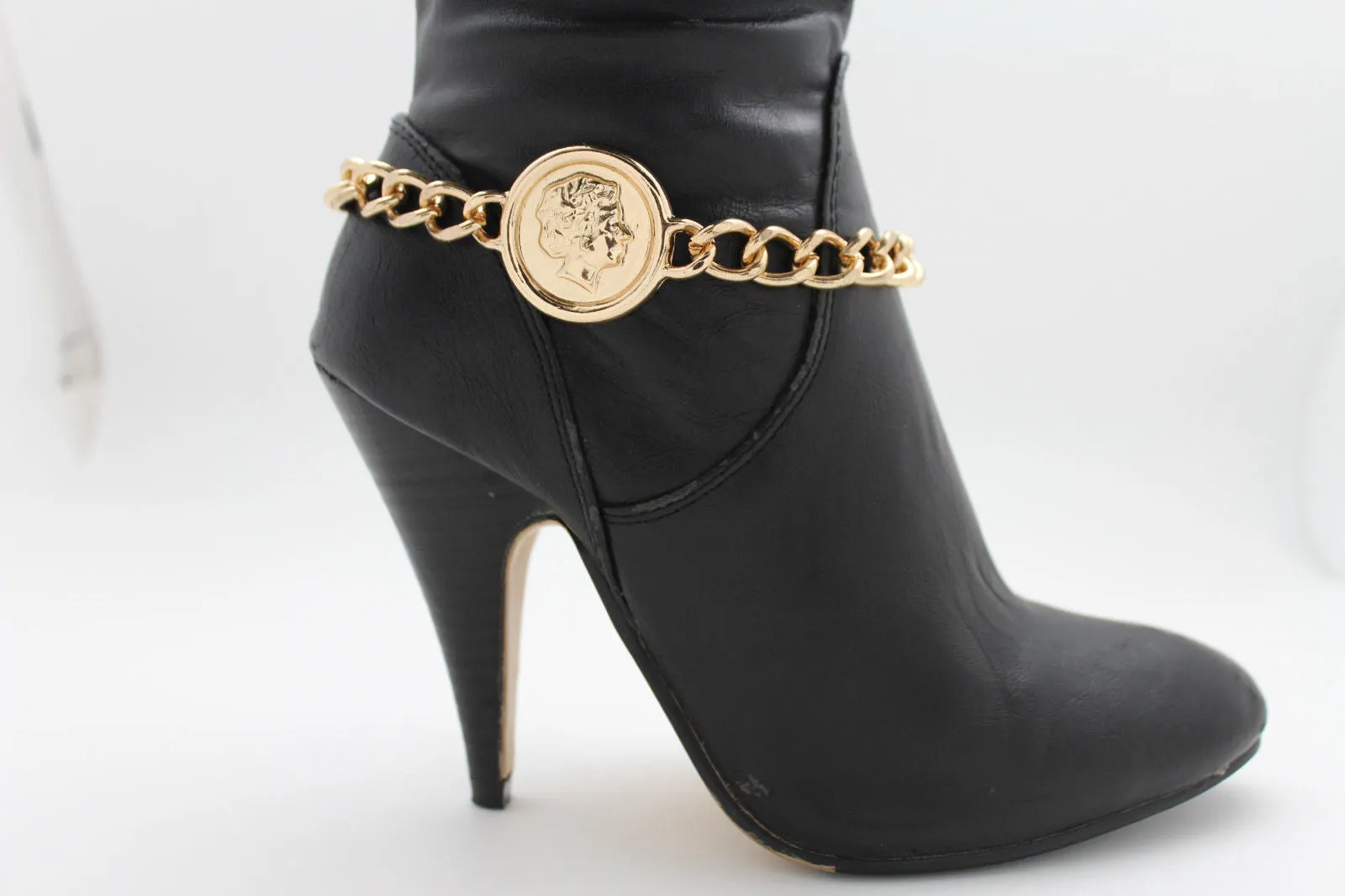 Gold Metal Bracelet Chain Greece Coin Bling Anklet Shoe Charm Accessories