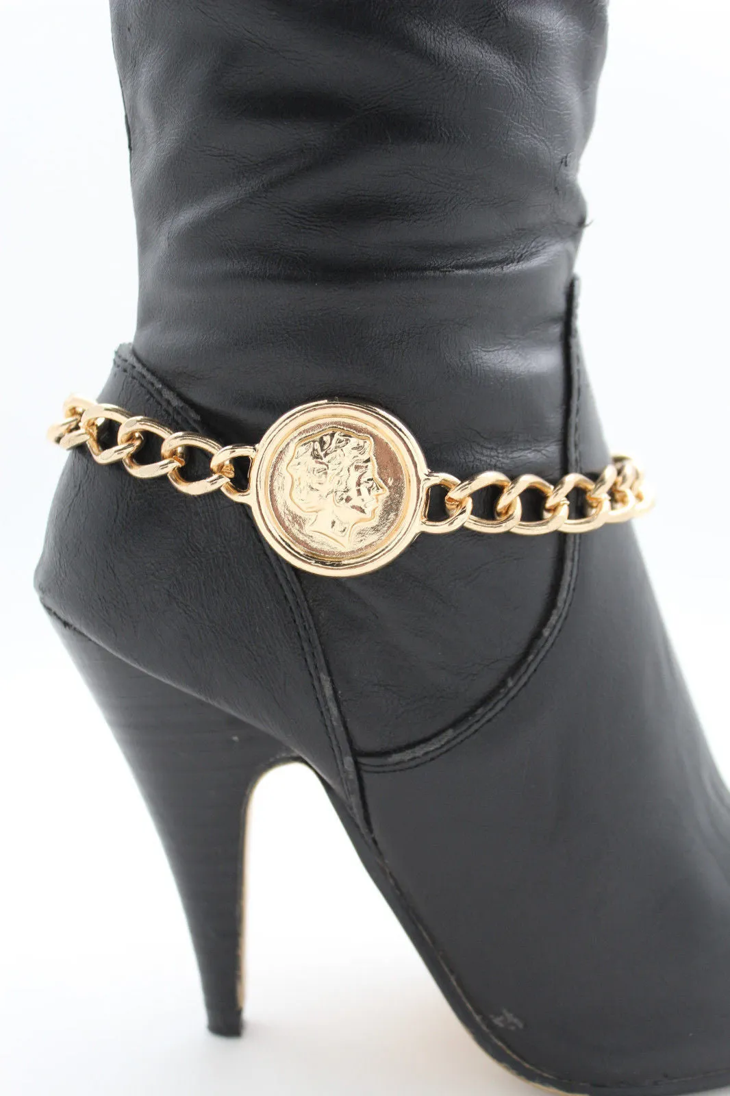Gold Metal Bracelet Chain Greece Coin Bling Anklet Shoe Charm Accessories